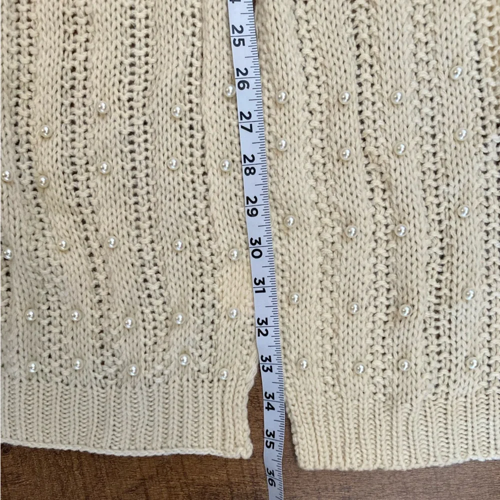 Cream Knit Scarf Embellished w/ Faux Pearls